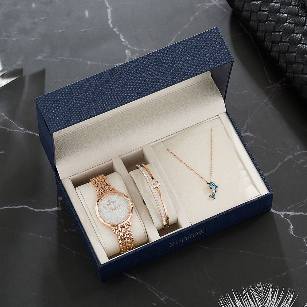 Juego de Regalo Lujo para Mujer - Reloj, Aretes, Anillo, Collar, Pulsera