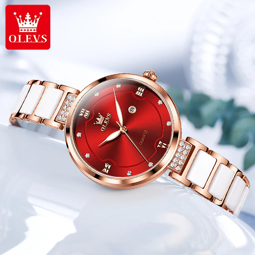 OLEVS Reloj de Cerámica y Acero para Mujer - Elegante Set con Pulsera