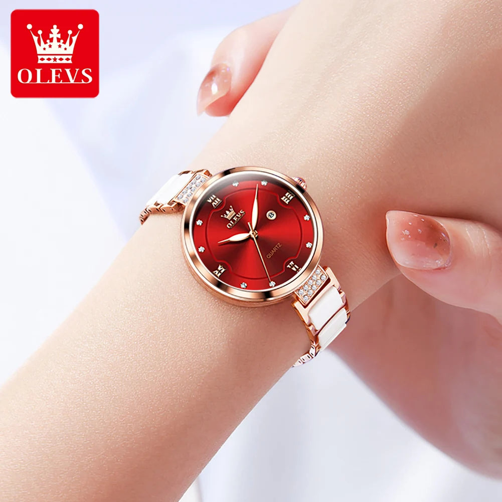 OLEVS Reloj de Cerámica y Acero para Mujer - Elegante Set con Pulsera