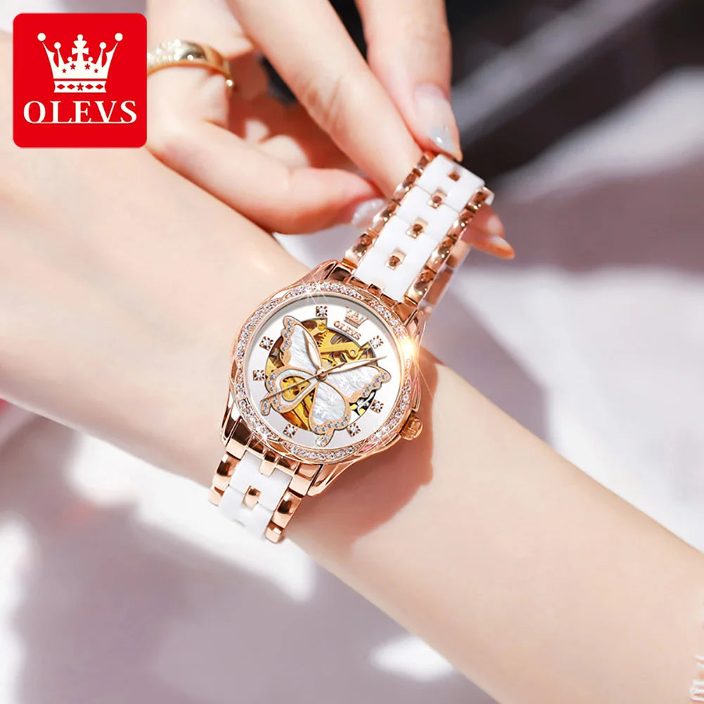 Reloj Mujer Lujo Mariposa y Diamante - Pulsera Oro Rosa OLEVS